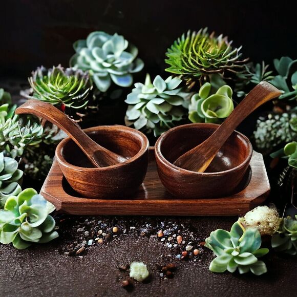 Tagum Woods Honolulu Condiment Bowl & Tray Set Charcuterie Made In Philippines - Picture 1 of 8
